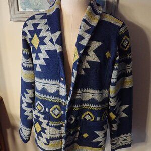 Junk Food Cardigan Sweater Men's XL Fleece Aztec Southwest Western
